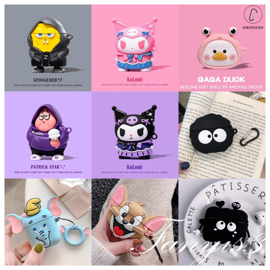 Vỏ Bảo Vệ Hộp Sạc Tai Nghe airpods 1 2 3 Pro 2 Bằng Silicon Họa Tiết Hoạt Hình Vui Nhộn Chống Rơi