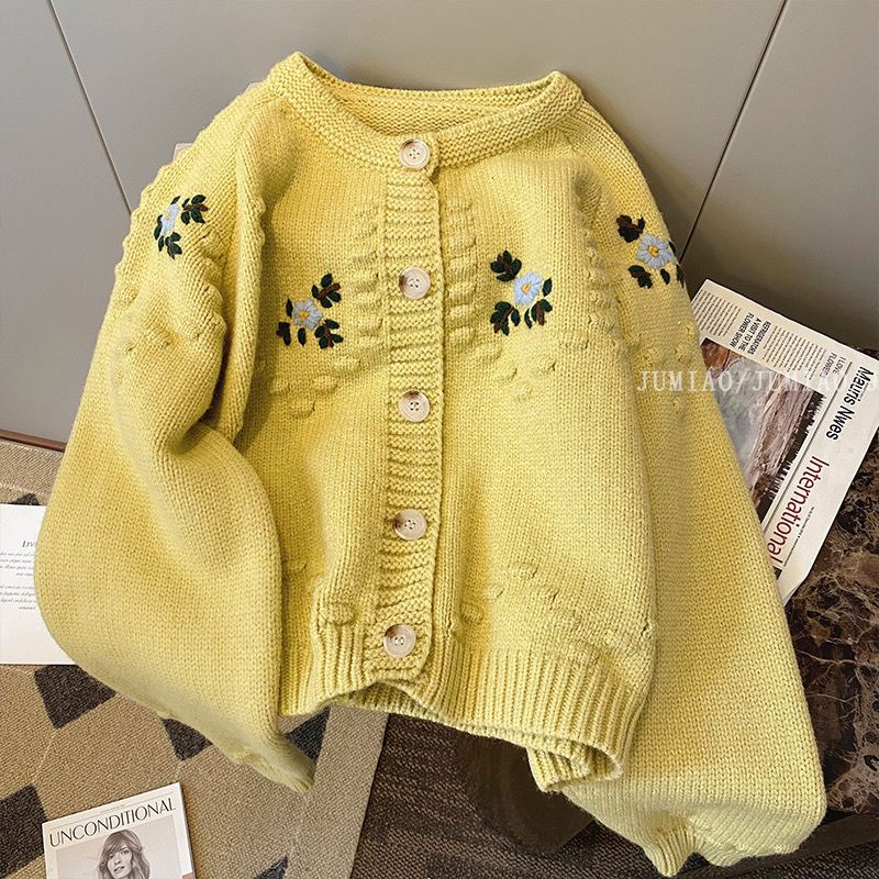 Skms Áo Khoác cardigan Dệt Kim Tay Dài Cổ Tròn Thêu Họa Tiết Thời Trang Thu Đông 2023