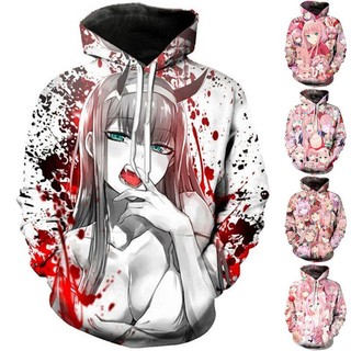 Darling In The Franxx 3D In Hoodies Anime Zero Two Quần áo đường phố thời trang nữ Áo thun thể thao quá khổ