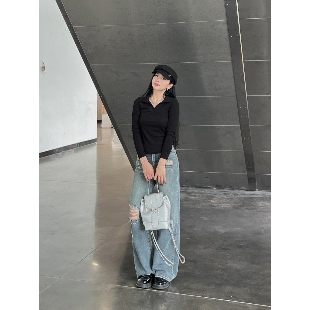 Áo thun vạt bầu dài tay dáng ôm - Kim Hoàng - Aopolovatbau1096_P13K7