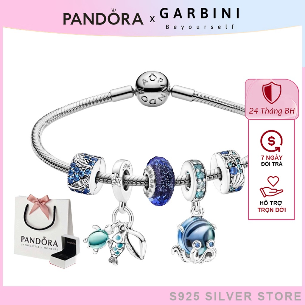 Vòng tay pandora bạc mix charm fullbox s925, lắc tay bạc pandora phong thủy năng lượng đại dương - Garbini