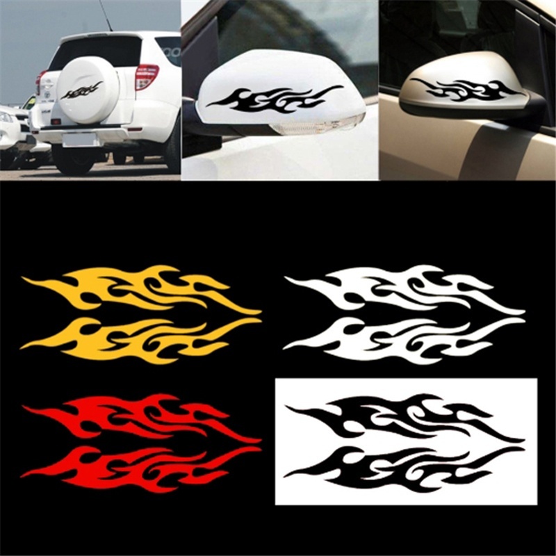 2 Miếng Dán vinyl Trang Trí Mui Xe Hơi / Xe Máy Hình Ngọn Lửa Thông Dụng