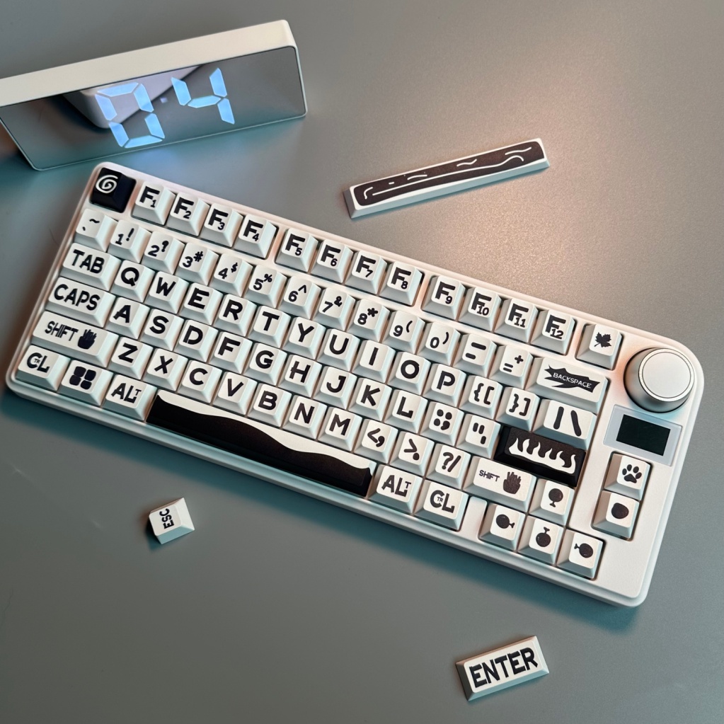 Keycaps chủ đề ký tự lớn màu đen, keycap phím 127/130, chiều cao CHERRY, thăng hoa PBT, phù hợp với bàn phím phím 87/68/84/104/108