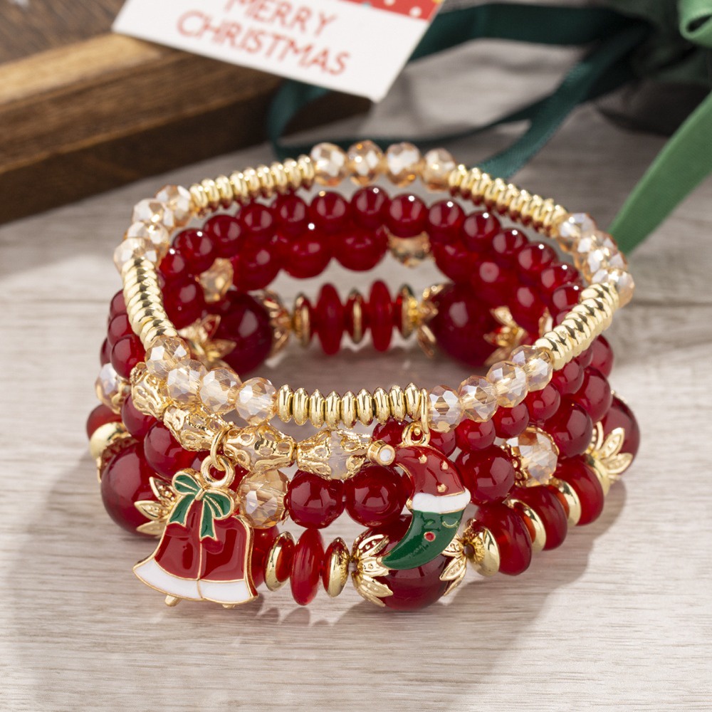 Vòng Tay Nhiều Lớp Đính Hạt Pha Lê Phong Cách bohemian Giáng Sinh