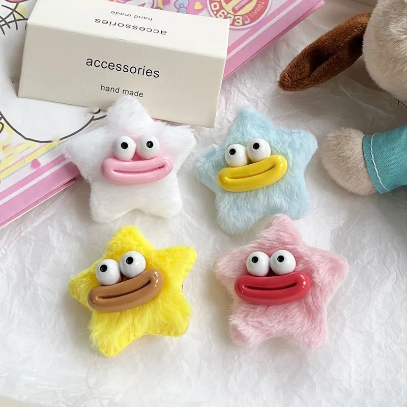 Kẹp Tóc Hình Búp Bê Mắt Ngôi Sao Năm Cánh / Kẹp Tóc Lông Xù Ngọt Ngào Thời Trang Mùa Đông / Phụ Kiện Tóc Hình Ngôi Sao Nhiều Màu Sắc