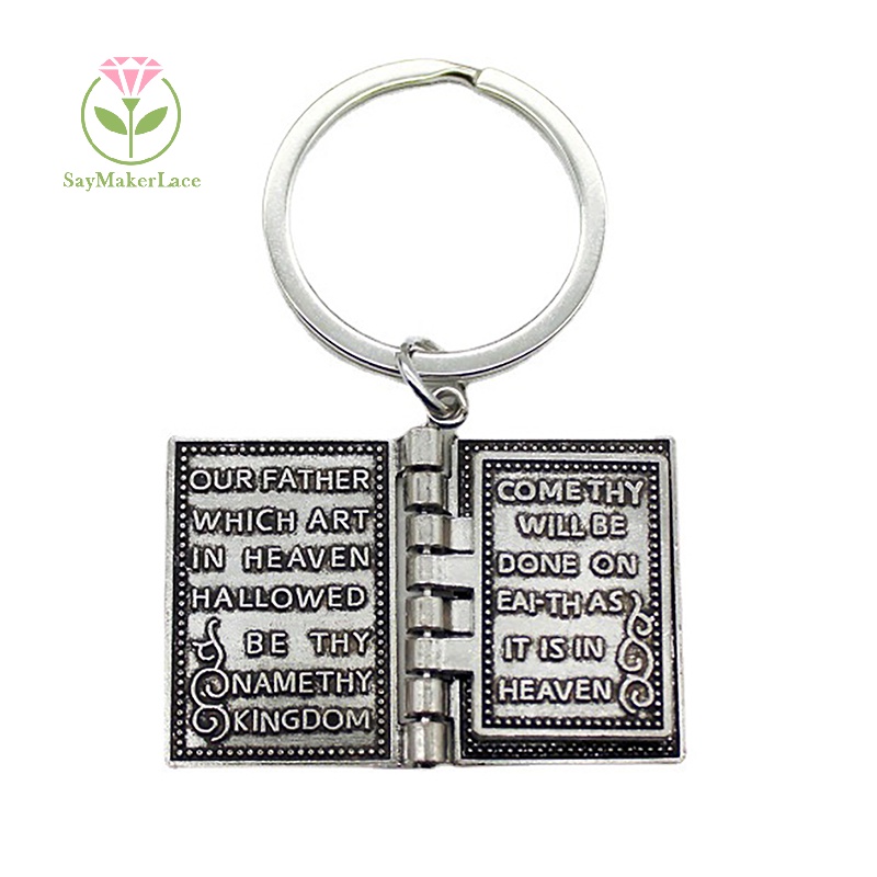 Móc Khóa mini Bằng Hợp Kim Hình Thánh Giá Chúa Giêsu Chữ Tiếng Anh Kinh Thánh Cổ Điển