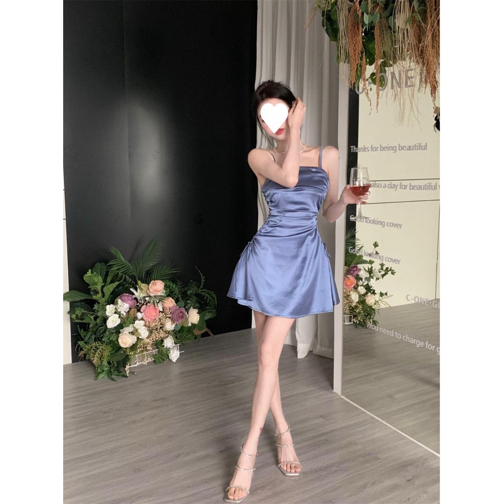 Đầm Ngắn Hai Dây Eo Cao Có Dây Rút Phong Cách Mới Mùa Hè Cho Nữ