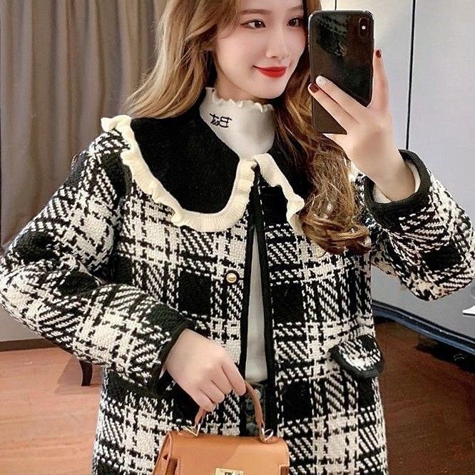 Áo Khoác baggy Dày Dặn Cổ Búp Bê Kẻ Sọc Caro Thời Trang Mới Cho Nữ