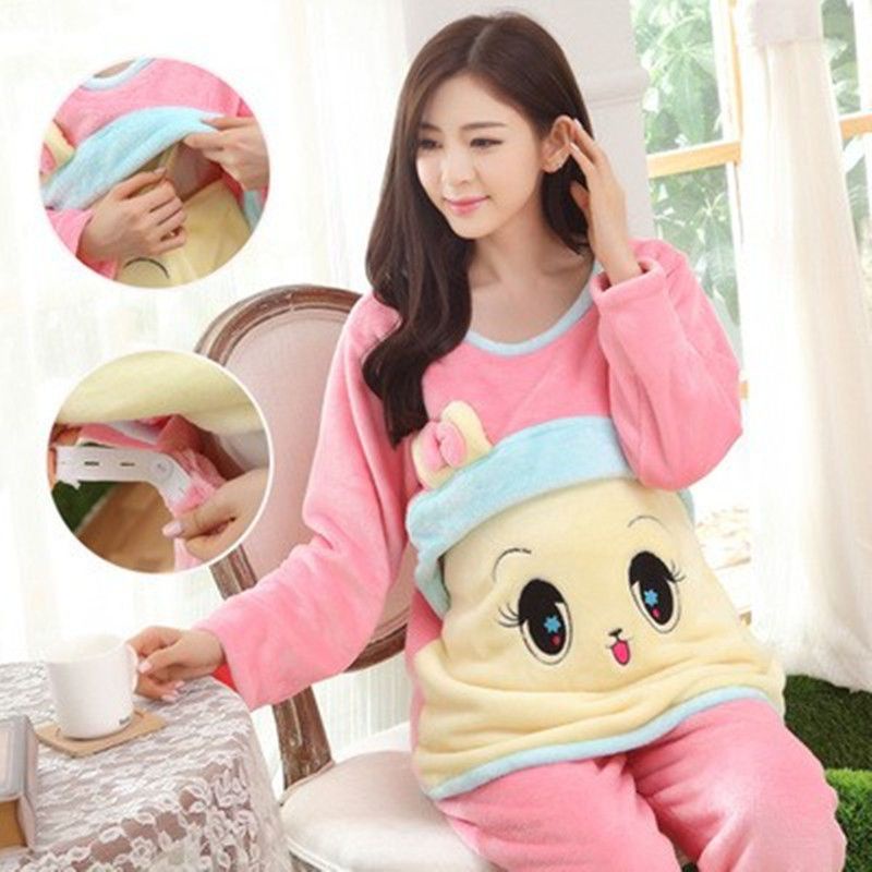 Bộ Đồ Ngủ Lông Cừu San Hô Dày Dặn Cỡ Lớn Cho Mẹ Bầu Sau Sinh Cho Con Bú