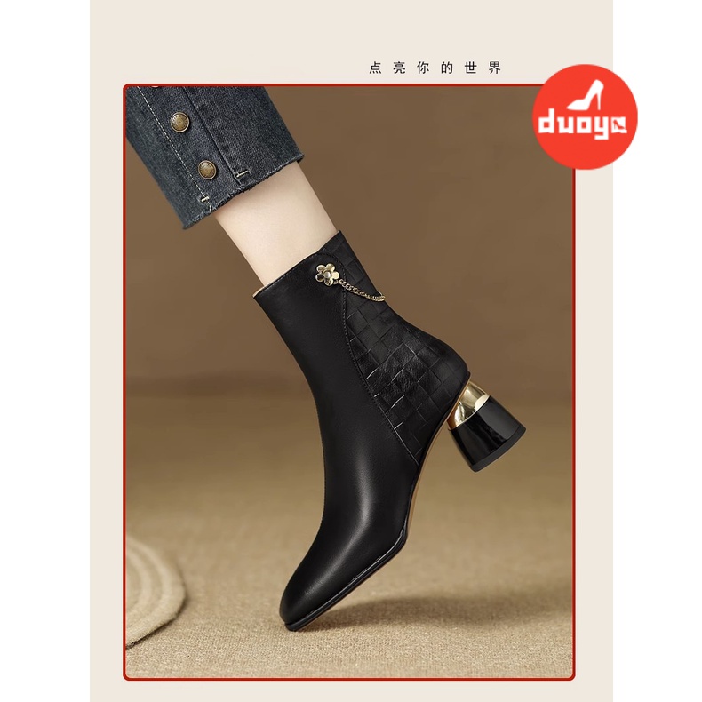 Duooya Giày Bốt martin Cao Gót Da Thật Mềm Đế Dày Thời Trang Cho Nữ ~  Miễn Phí Vận Chuyển