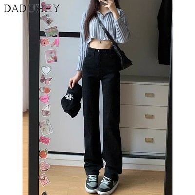 Quần jean DADUHEY cạp cao ống rộng phong cách đường phố Mỹ cổ điển cao cấp plus size