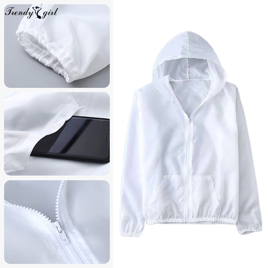 Áo Khoác Chống Nắng Tay Dài Có Khóa Kéo Màu Trơn Siêu Mỏng Cho Nam Và Nữ
