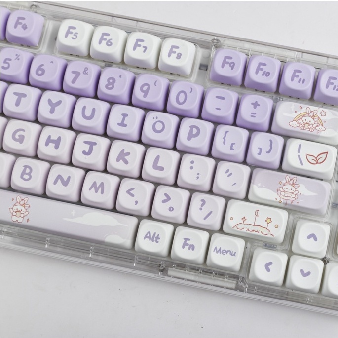 Gradient Purple Rabbit Keycaps MOA Profile Bộ 142 Nút Bàn Phím Cơ Màu Tím gradient Hình Thỏ Dễ Thương Dành Cho Nữ