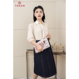 Áo tơ gân trắng cổ đức tay lỡ can ren 12928W63 Toson