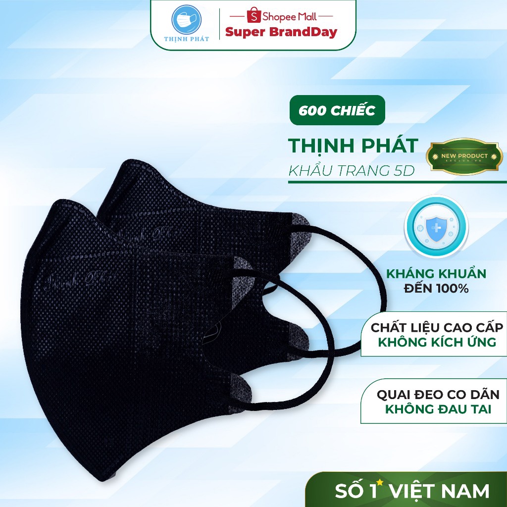 Khẩu trang y tế thùng 600 chiếc 5D Thịnh Phát 3 lớp kháng khuẩn chống bụi mịn an toàn tuyệt đối