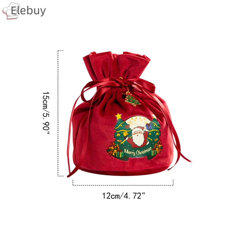 Túi Nhung Dây Rút Đựng Quà Giáng Sinh / Năm Mới Có Tay Cầm Hình Ông Già Noel