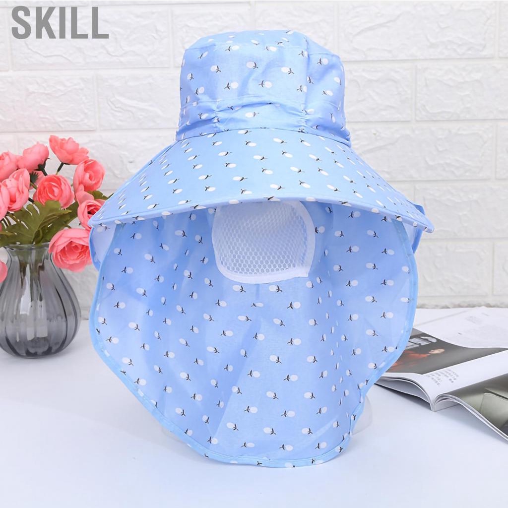 Skill Sun Hat Wide Brim with Neck Flap Face Cover UV Protection Polyester Summer Cap for Fishing Camping Boating Hiking