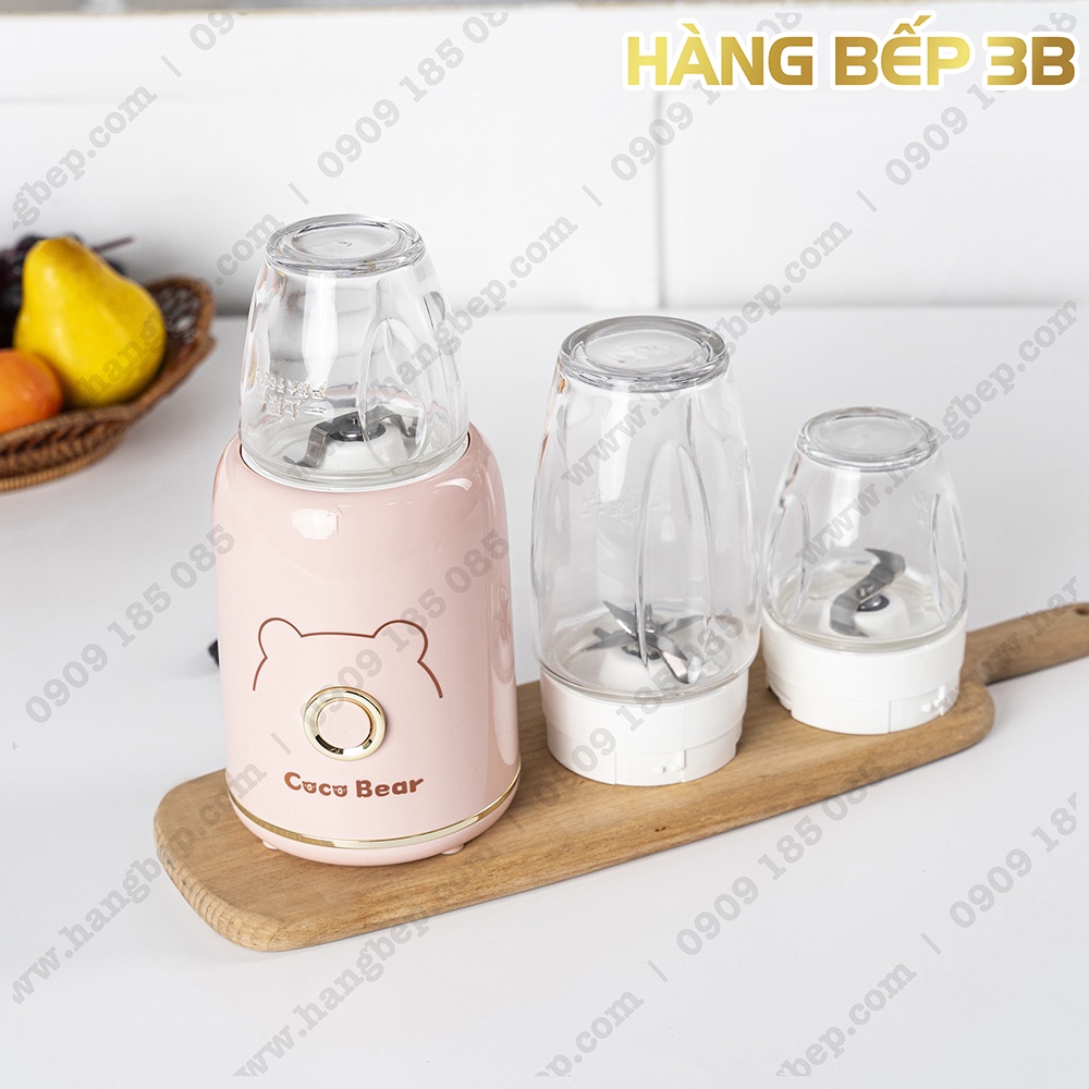 Máy xay đa năng Coco Bear HR-ZJ-01 gồm 3 cối thủy tinh - Màu kem/hồng/xanh