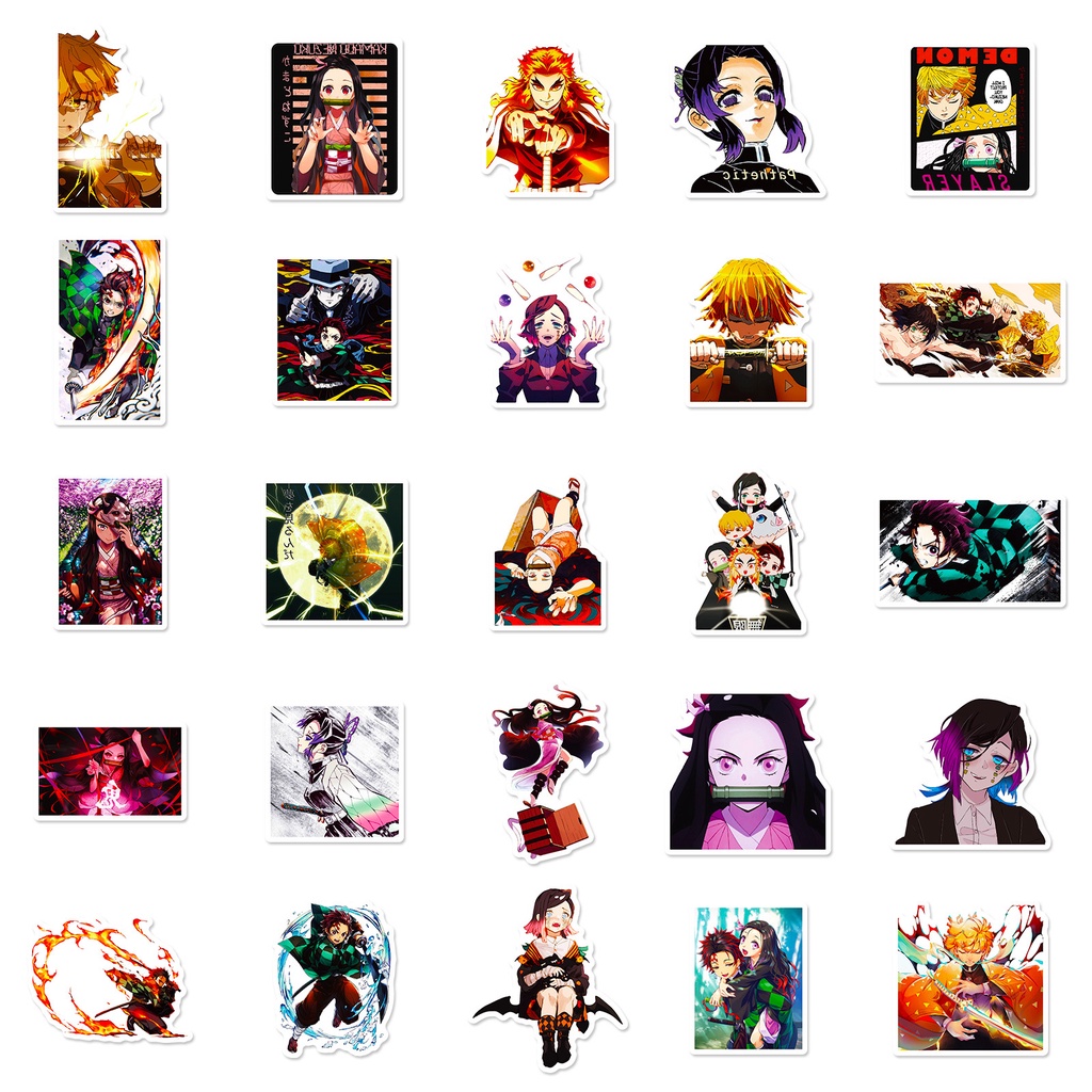 Bộ 50 Đề Can Dán Trang Trí Mũ Bảo Hiểm / Bút Chì Hình anime demon slayer kimetsu no yaiba tanjirou