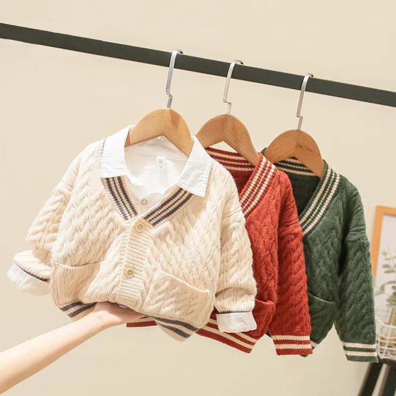 Áo Len Cổ Chữ v Thời Trang Phong Cách Hàn Quốc Cho Bé Trai