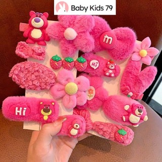 Kẹp tóc bé 8 chi tiết, kẹp tóc len hình lotso cho bé, kẹp tóc mái họa tiết gấu dâu dễ thương