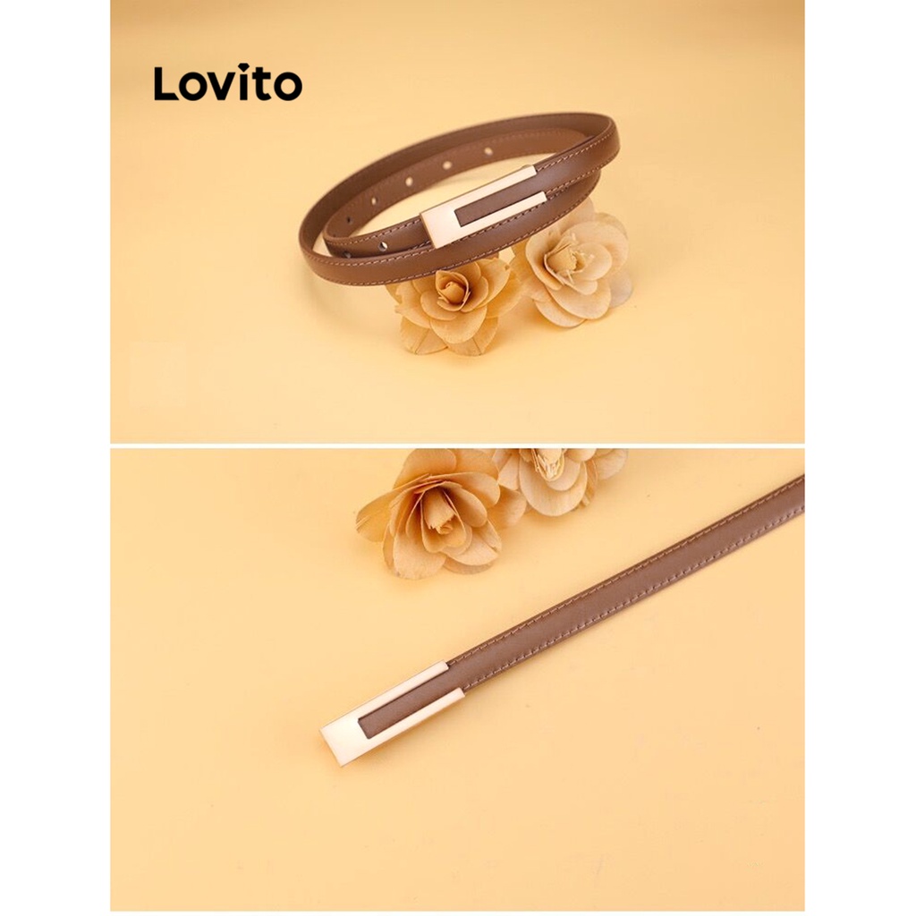 Thắt lưng LOVITO phụ kiện kim loại hình học màu trơn thường ngày cho nữ L57AD068