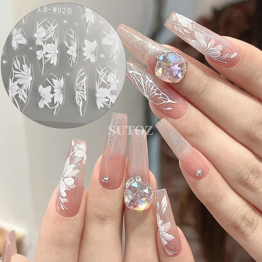 Sticker Lụa Nổi 5D | Hoa Hồng Trắng Mới 2023 | Hình Dán Móng Tay