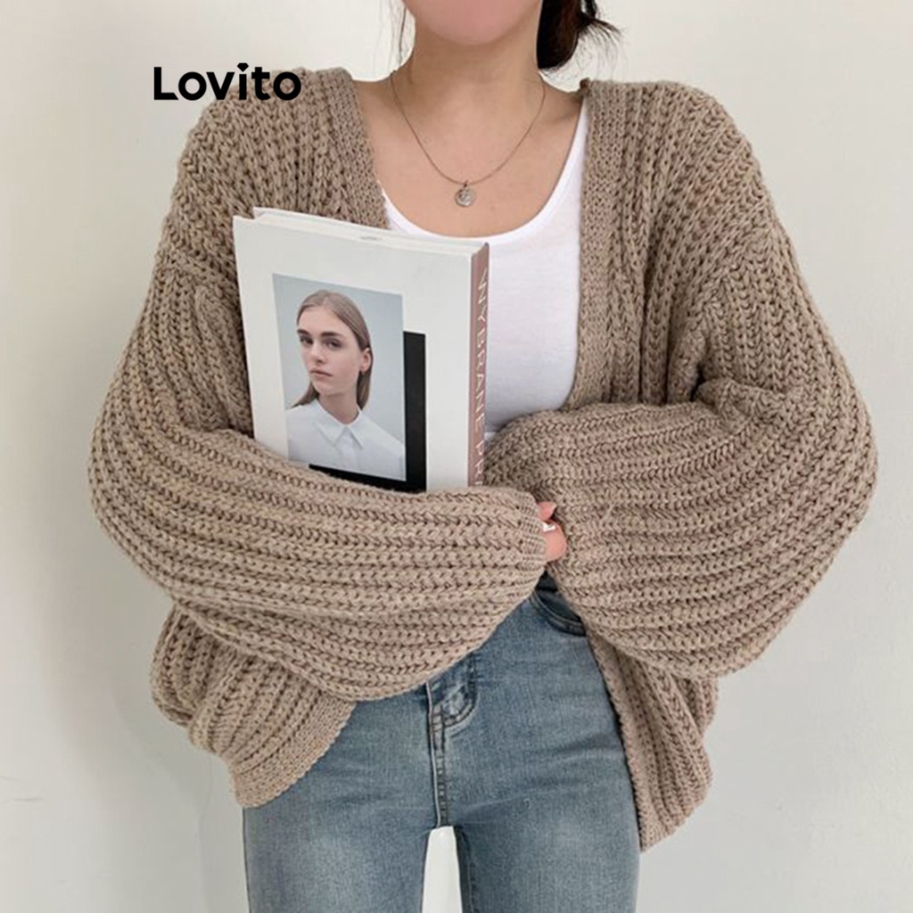 Lovito Áo cardigan cơ bản trơn thường ngày cho nữ LNA29158 (Kaki/Xám/Trắng nhạt)