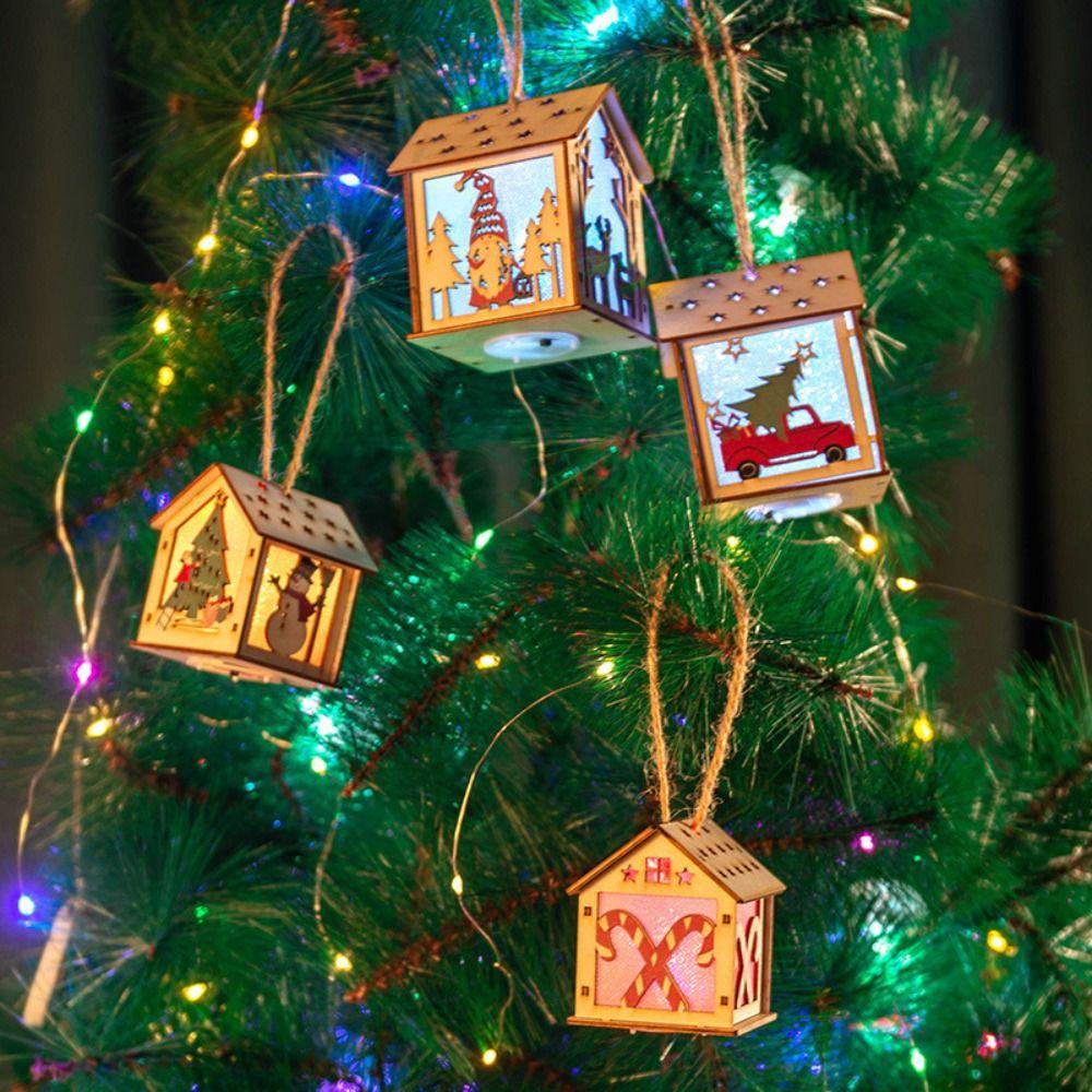 Btlimer Phụ Kiện Trang Trí Cây Thông Noel Bằng Gỗ Phát Sáng Trong Đêm Hình Ông Già Noel Nai Sừng Tấm