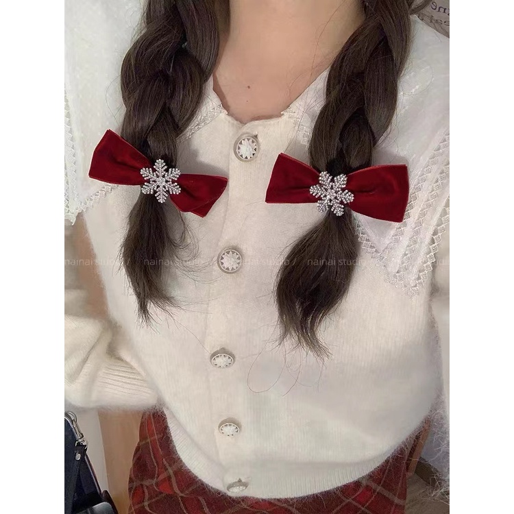 Mới Kẹp Tóc Hình Bông Tuyết Màu Đỏ Phong Cách Giáng Sinh Thời Trang Thu Đông Dễ Phối Đồ