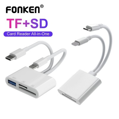 Đầu đọc thẻ nhớ FONKEN SD/TF kiêm đầu chuyển đổi usb cho Type C/Lighting đa năng