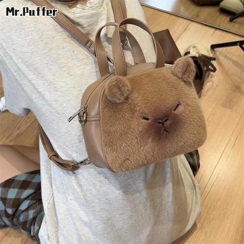 Mr .Puffer Mới Túi Xách tote Bằng Vải Bông kapibara Sức Chứa Lớn Phong Cách Hoạt Hình Cho Nữ