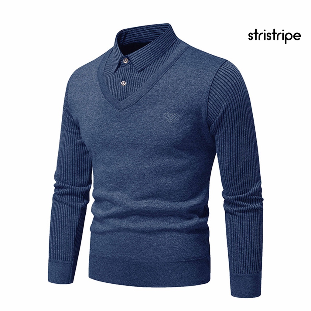 Áo Len Đan Mềm Mại Họa Tiết Sọc Hai Mảnh Cài Nút Dáng Ôm Cho Nam