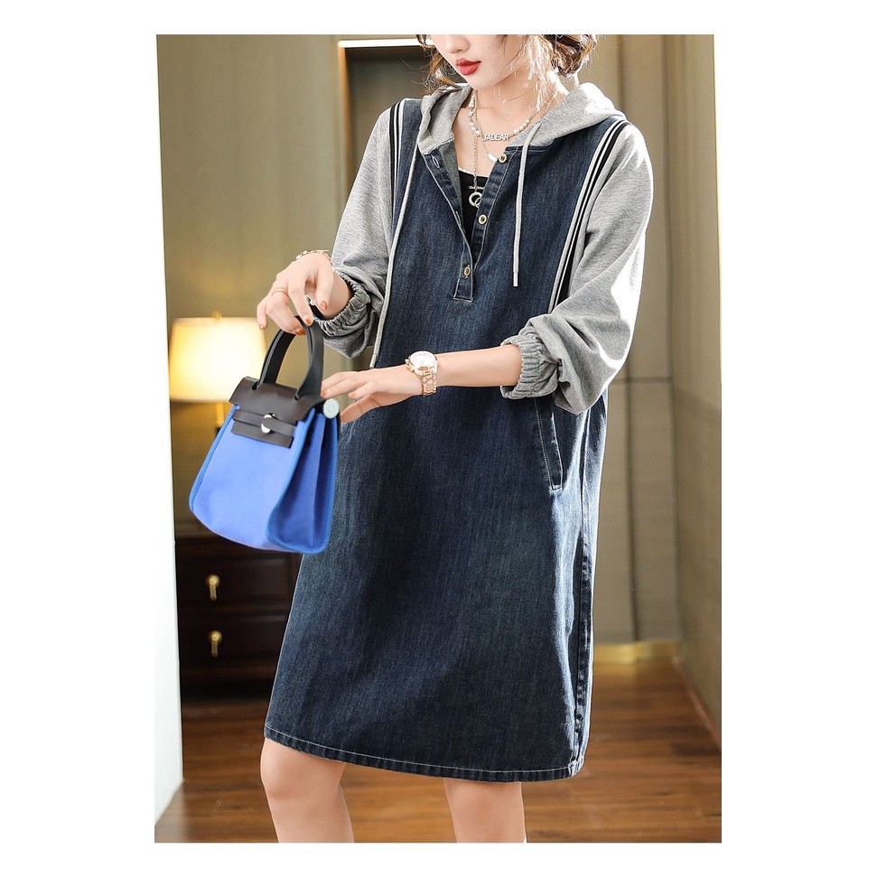 Đầm denim Dáng Rộng Có Mũ Trùm Thời Trang Mùa Thu 2023 Cho Nữ