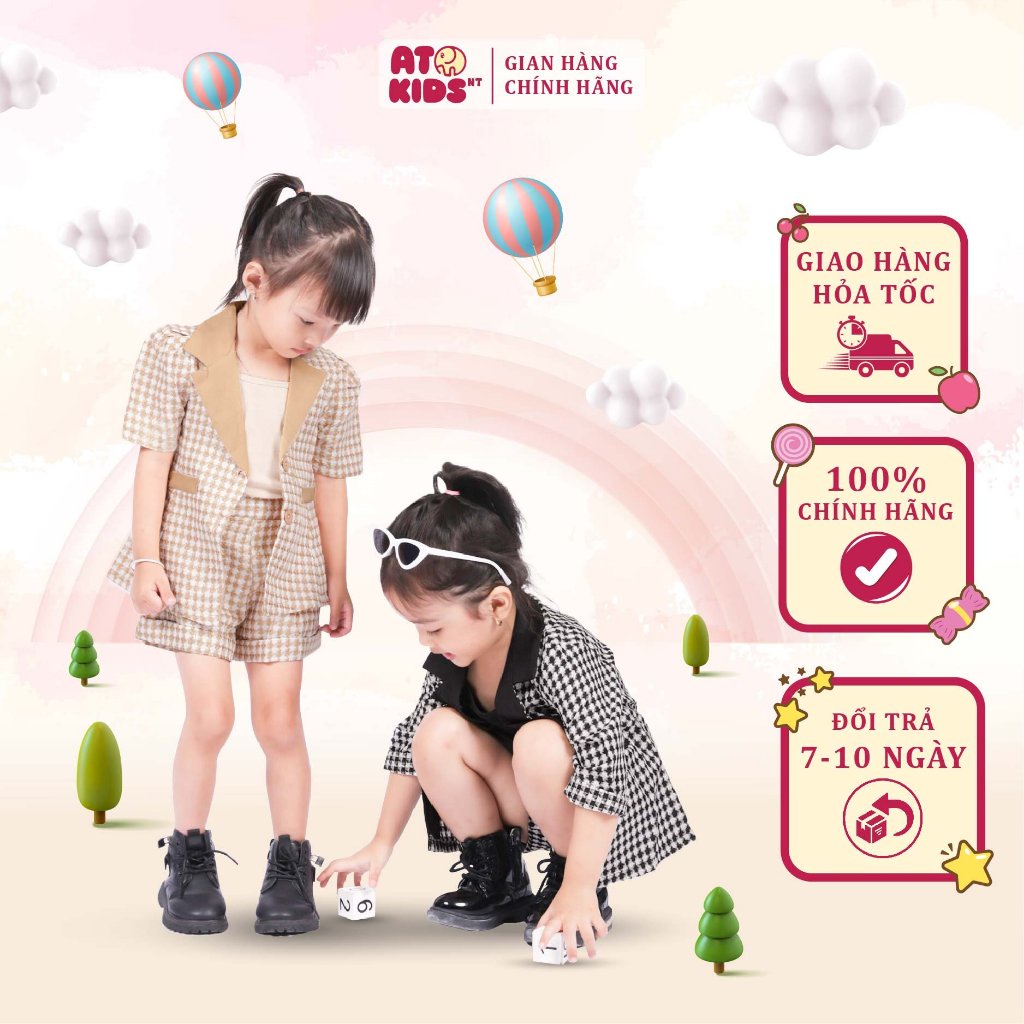 Vest cho bé gái ATOKIDS sành điệu, áo vest tay ngắn mix quần dễ thương nhiều màu từ 1 tuổi đến 10 tuổi AT50