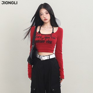 JIONGLI áo croptop áo khoác baby tee Thể thao Cổ điển Phong cách Casual WTX2392ZDJ 50Z231213