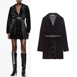 Zara Đầm Nhung Dài Tay Cổ Chữ v Thời Trang Mùa Xuân Dành Cho Nữ2026617