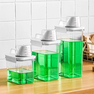 Spot# Washing Powder Storage Box Transparent Toiletries Subpackage Cans Laundry Detergent Storage Container Multigrain Sealed Jar with Measuring Cup 12cc