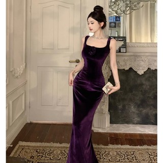 Đầm maxi Cổ Vuông Chất Nhung Quyến Rũ Thời Trang Cho Nữ