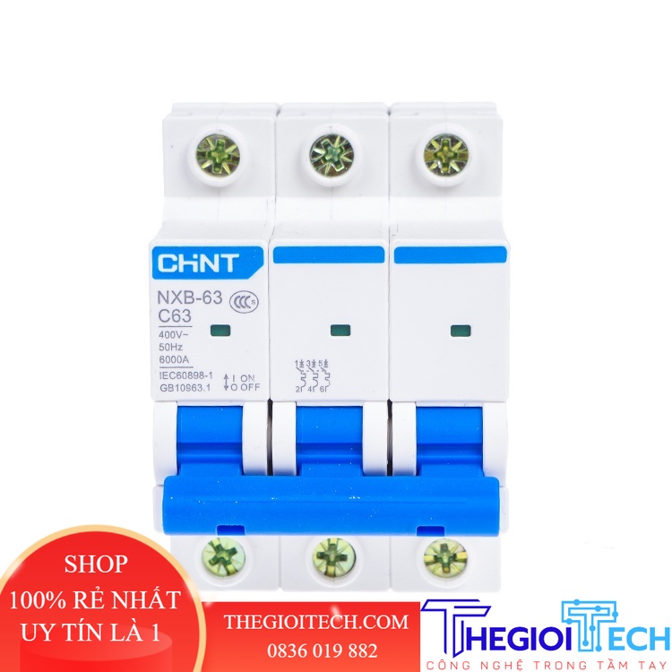 Cầu Dao Ngắn Mạch Chint NXB-63 Điện Dân Dụng Cấp C, 2P, Cách Ly Khí, Dẫn Đường, 6A