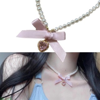 Vòng cổ choker zwinz2 mặt hình nơ đính ngọc trai nhân tạo thời trang