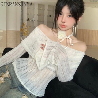 Áo SINRANSINYA họa tiết hoa ba chiều màu trơn thời trang cho nữ