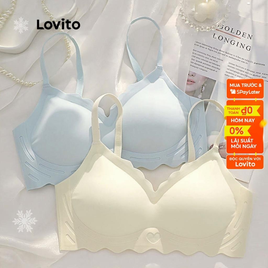Áo ngực Lovito dây mảnh không đường may viền sò điều chỉnh màu trơn thường ngày L50AD057 (Mơ/Lục nhạt/Lam nhạt/Đen)