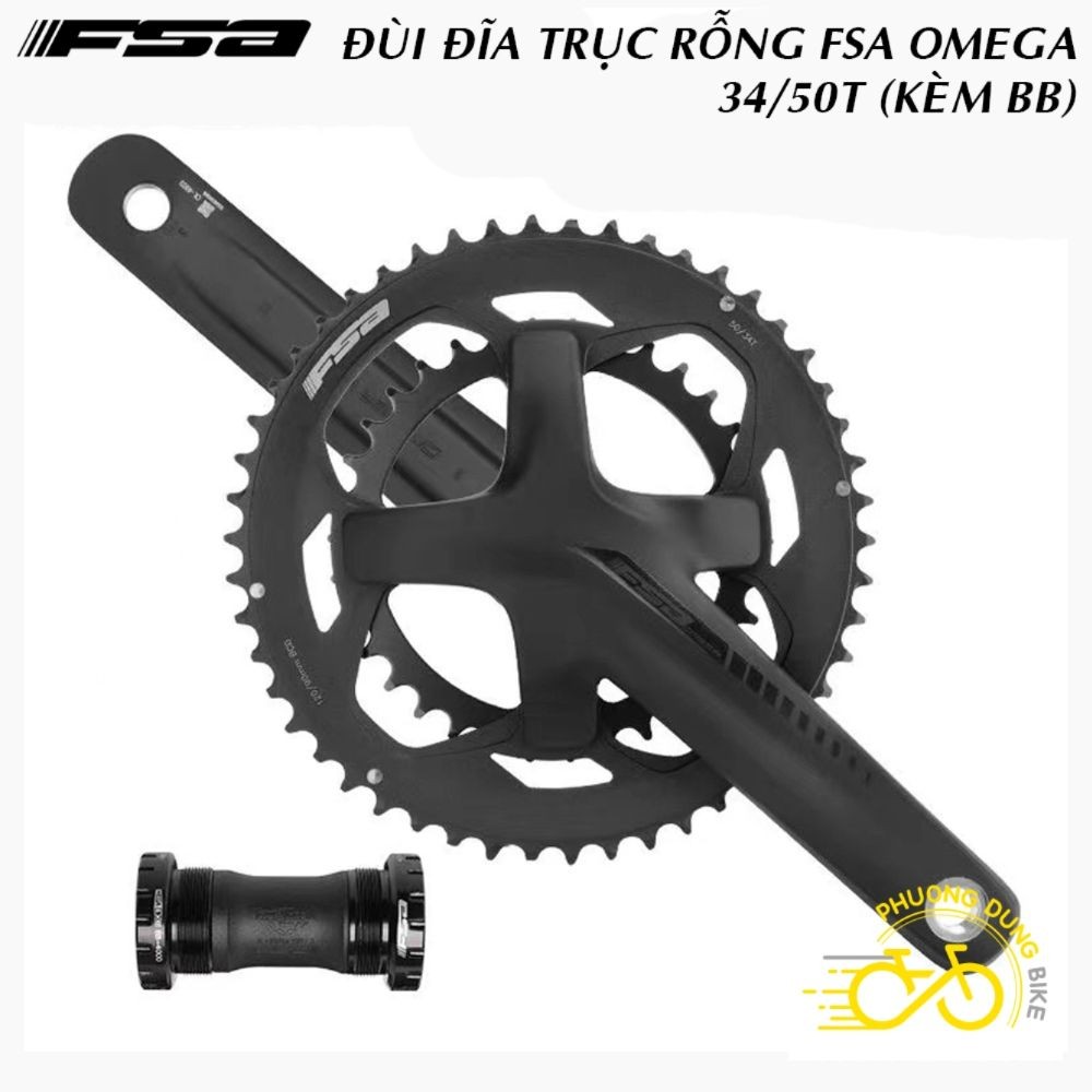 Đùi đĩa (Giò dĩa) rỗng xe đạp FSA OMEGA CK4003 34-50T (Kèm BB FSA) - Chính Hãng