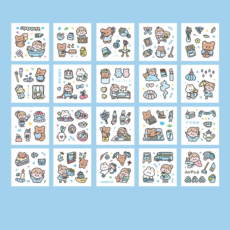 Set hộp 100 tấm sticker 1000 hình dán chống nước nhiều phong cách cute dễ thương   RYVN