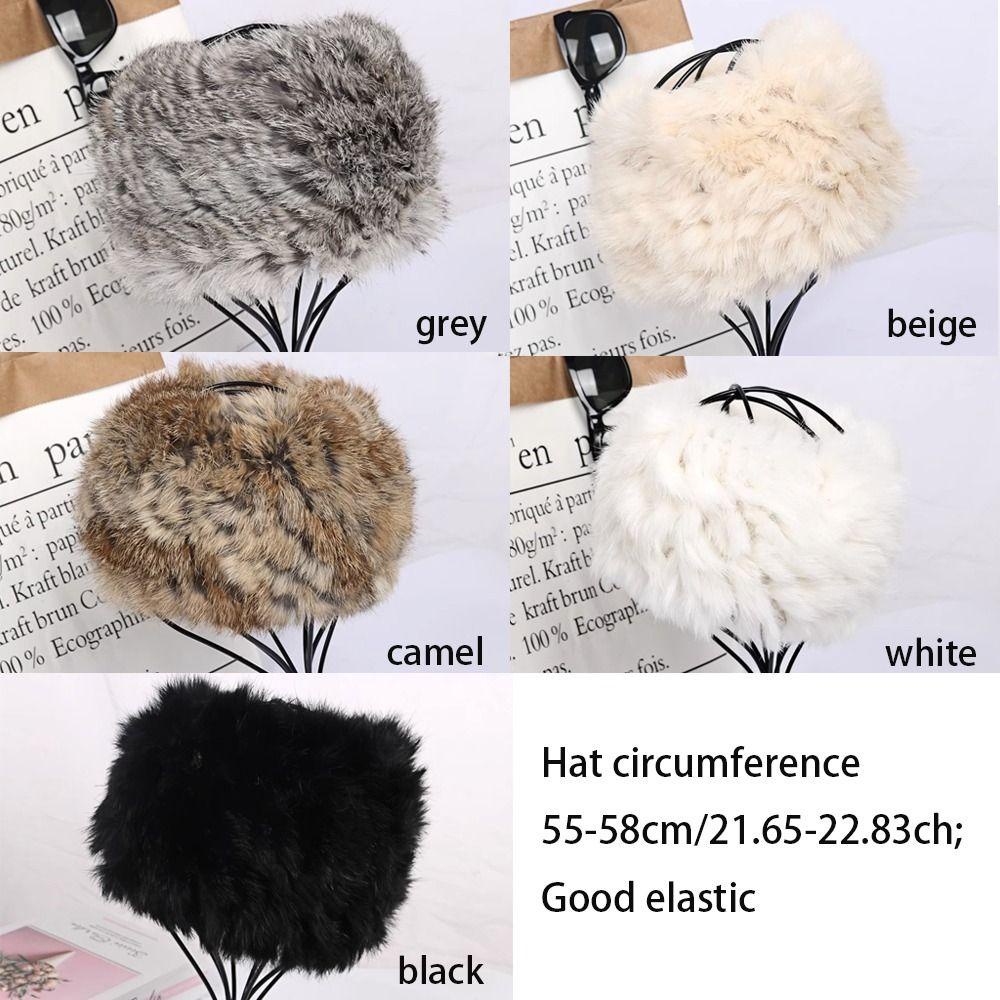 Muvako Băng Đô Cài Tóc Bằng Lông Giả Co Giãn Phối Lông Thỏ Phong Cách Nga Ấm Áp Cho Nữ