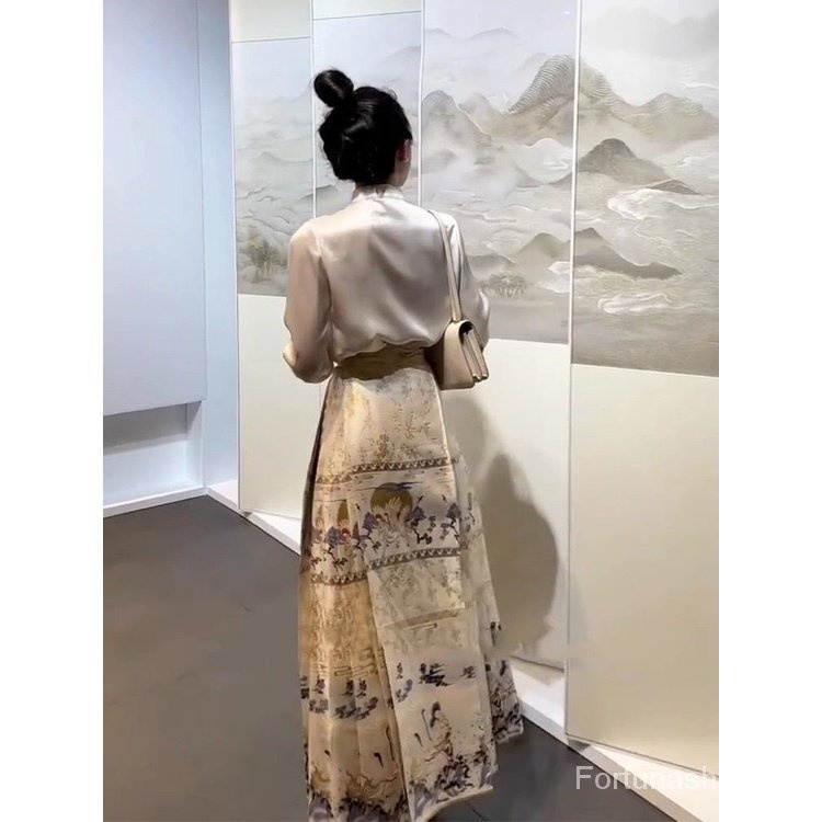 Mới Váy Hán Phục Cách Tân Họa Tiết Ngựa Phong Cách Trung Hoa Cho Nữ