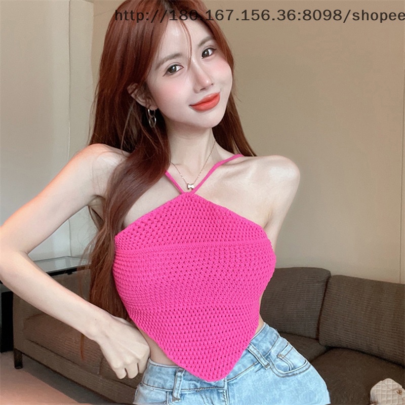 Áo Dệt Kim Không Tay Hở Lưng Màu Trơn Gợi Cảm Mùa Hè Cho Nữ fhs