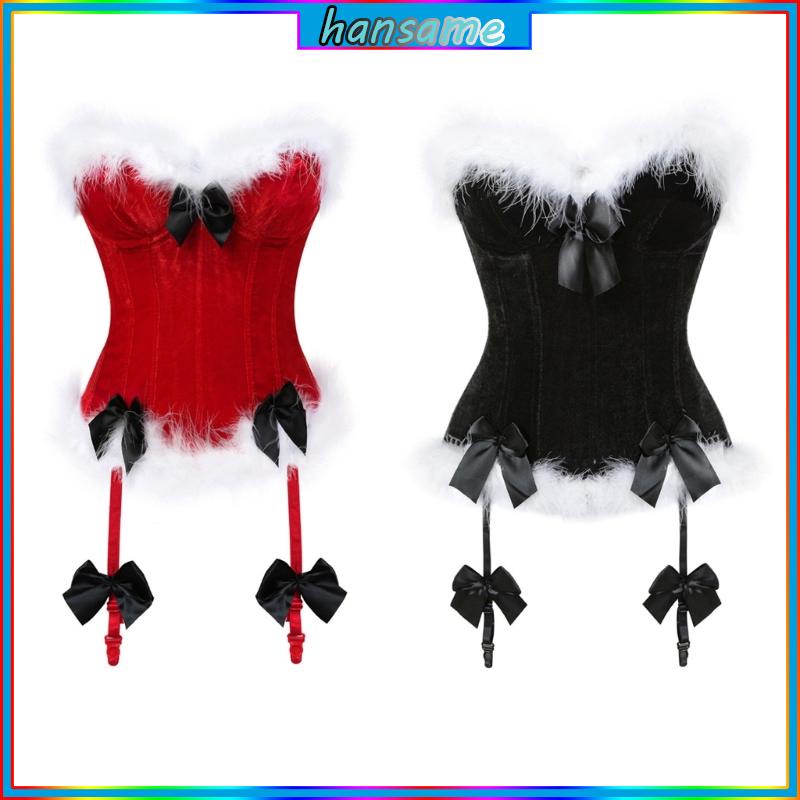 Han Áo Nịt Ngực corset Đỏ Hóa Trang Ông Già Noel vintage Lông Vũ