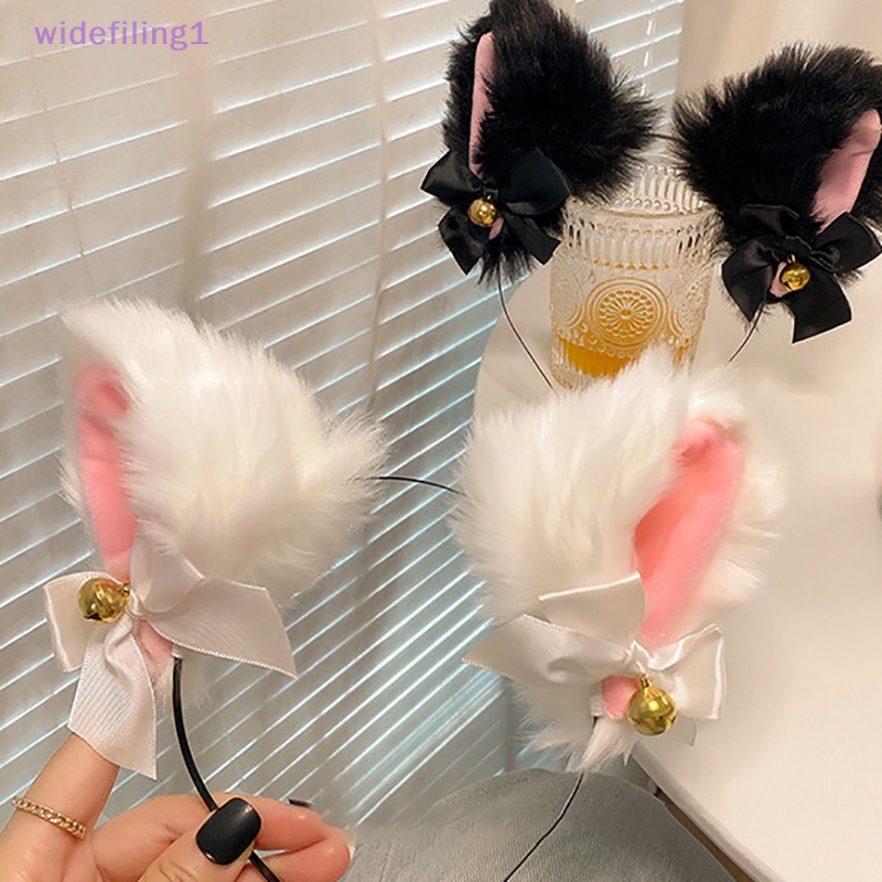 Widefiling1 Băng Đô Tai Mèo Bằng Lông Nhung Phối Chuông Hóa Trang Tiệc Hóa Trang Cho Nữ